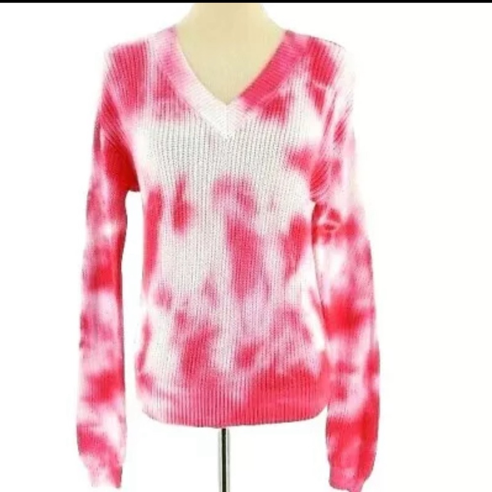 Hooked Up Womens Small Pink Tie-Dyed Long Sleeves V Neck Pullover
Sweater